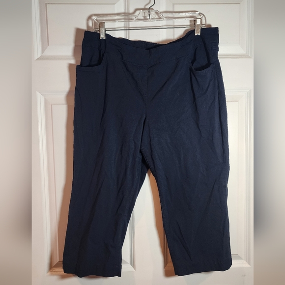 Slim-Sation Pants - Slim-Sation Womens Navy Blue Stretch Pull-On Capri Pants Pockets Size 18